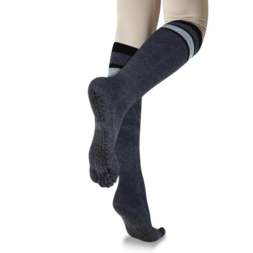 Image of Benefeet Sox Womens Knee High Toe Socks Non Slip Long Toe Socks Unisex Five Finger Socks Knee High Yoga Socks with Grips