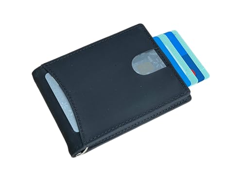 Personalized Minimalist Wallet For Men Custom Engraved Slim Wallet Customized Monogram Leather Wallet Gift For Father's Day Him Husband Boyfriend Dad Son Anniversary Graduation Birthday (BLACK)