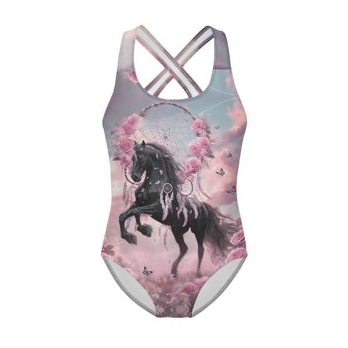 Image of WELLFLYHOM Girls Bathing Suits Size 5-14 One Piece Cross Back Swimsuit Sleeveless Full Coverage Swimwear for Beach Swimming