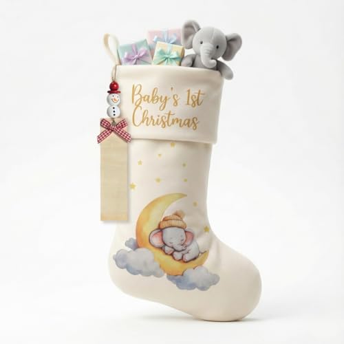 TSIMPLE Baby First Christmas Stocking Baby 1st Christmas Stocking for Newborn Boy or Girl Holiday Decor Keepsake Gift for New Mom Dad Parents Xmas Fireplace Decoration Perfect Newborn Gift