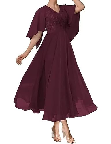Mother of The Bride Dresses Tea Length Wedding Guest Dresses for Women Lace Appliques Chiffon Formal Evening Dresses