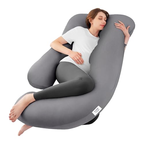 Image of GADDA CO Pregnancy Pillow for Women Full Body J-Shape for Pregnant Women - Maternity Pillows for Pregnancy Sleeping Support for Back, Hips, Legs & Belly, Removable Washable Velvet Cover, Grey