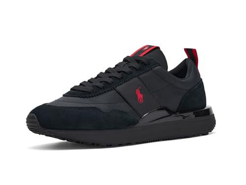 POLO RALPH LAUREN Mens Train 89 Suede & Oxford Sneakers Triple Black/Red Pony Player 11 Medium