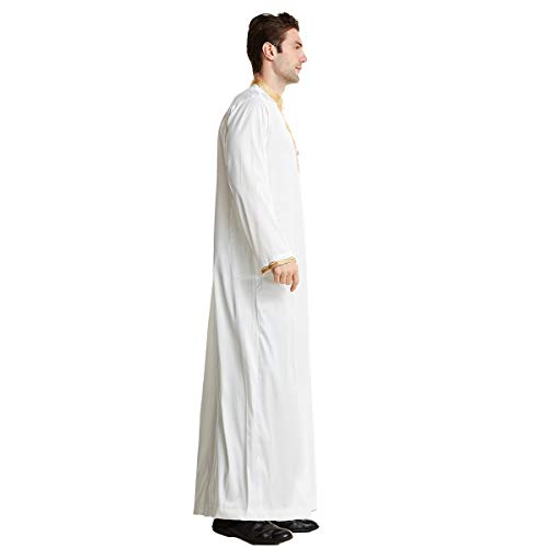 XINNI Men Arabic Long Sleeve Embroidery Thobe Stand Collar Kaftan Robe4