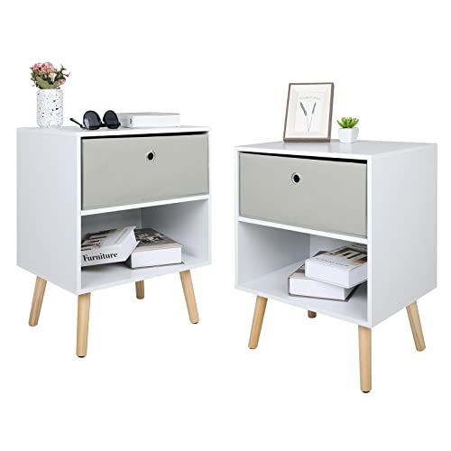 YUSING Lot de 2 tables de chevet avec tiroir de rangement en tissu et étagère ouverte, meubles de chevet et commode d'appoint pour chambre à coucher, salon Cover