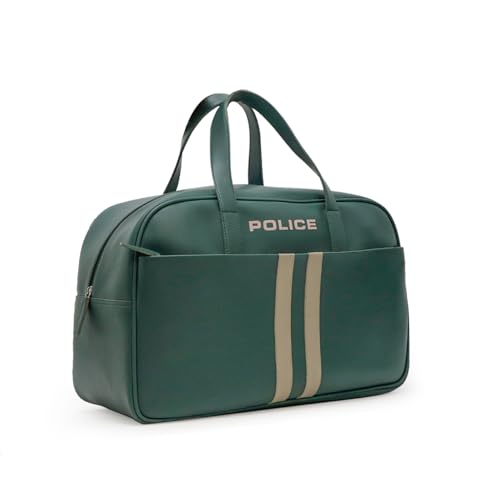 Image of POLICE Vintage Spotz 40L Premium Travel Duffle Bag | Vegan Leather Weekend & Gym Bag for Men & Women | Spacious Interior with Front Utility Pocket | Stylish Carry-On Overnight Bag I Vintage Green