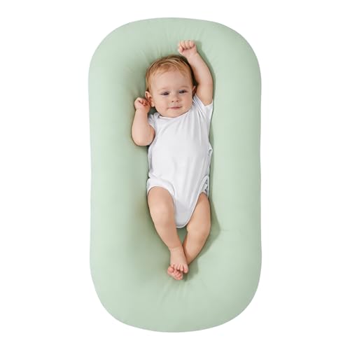 Image of Veayiik Baby Lounger for Newborn, Portable Infant Support Cushion Lounger for Newborn Supervised Use, Baby Essentials Gift (Green)