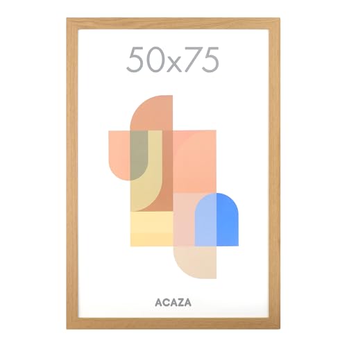 ACAZA Bilderrahmen 50x75 cm Warme Eiche MDF Holz mit bruchsicherem Acrylglas für Photos Poster und Puzzles Wandmontage Hoch- und Querformat