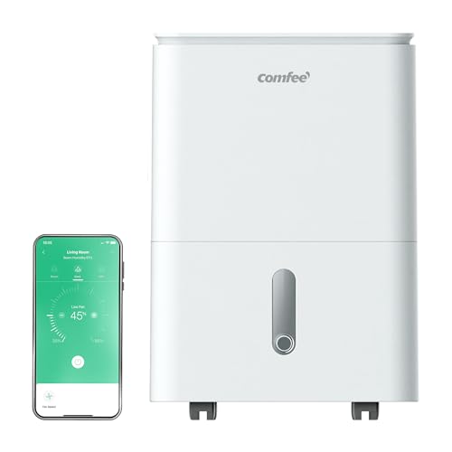 COMFEE Easy Dry 20L/DAY Dehumidifier for Home Low Noise Level Continuous Drainage with Drain Hose Smart Control 3L Water Tank Ideal for Bedroom Bathroom Laundry Drying Attic Basement Office