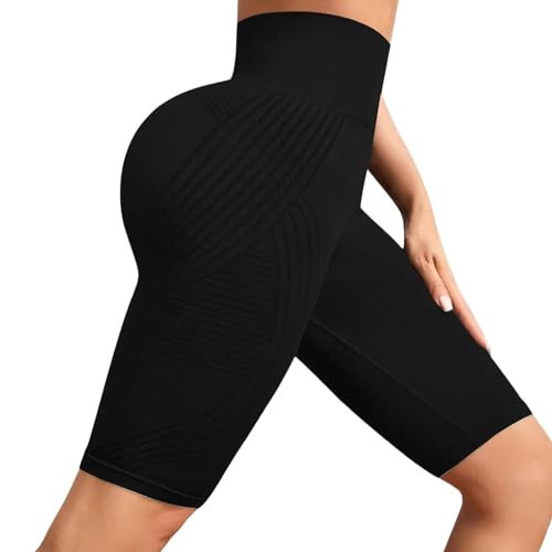Lanunlly Leggins 3D Anticelulitico Corto Leggings Anticelulitis Push Up Antirozaduras fit Celulitis Compresión 3D Mallas Cortas Cintura Alta sin Costuras para Yoga Fitness