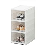 HKeeper weißer Kunststoff-Schuhkarton, 1 Set mit 3 Etagen,einteiliges Design, mit transparenter Tür, langlebiger Schuhboxen(2, 25.5 * 34.5 * 53.5)
