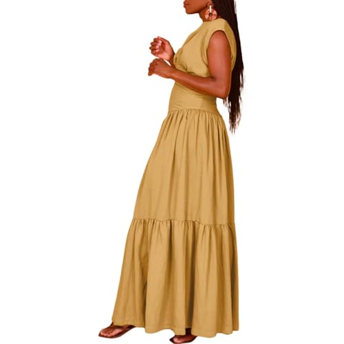 Women's Cocktail Dresses Dressy Casual Loose Sleeveless Ruffle Hem Pleated Flowy Long Maxi Dress Evening Party Dress3