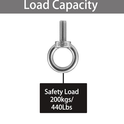 Image of M10 Stainless Steel Eye Bolts with Nuts 4 Pack, M10 x 25mm (3 /8 inch x 1 inch) Shoulder Lifting Eye Bolt for Swing Board, Heavy Duty Threaded Ring Screw Eyebolts Kits for Tie Down Straps Outdoor