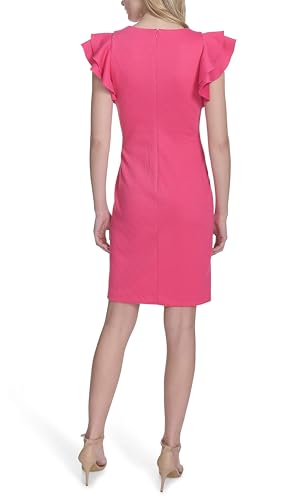 Image of Tommy Hilfiger Women's Sleeveless Ruffle Hem Jewel Neck Crepe Sheath Mini Dress