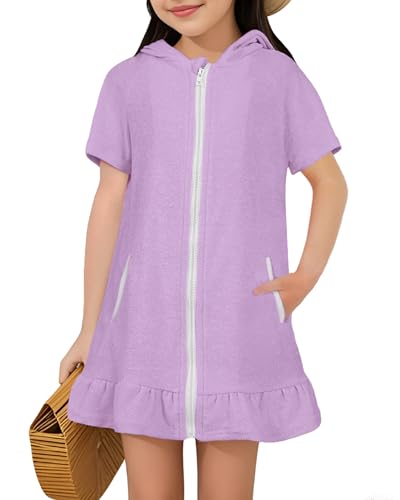 Image of Bsubseach Girls Swimsuit Coverup Terry Zip-Up Ruffle Bathing Suit Cover Up
