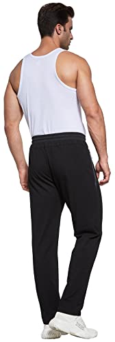 ZOXOZ Mens Tracksuit Bottoms Open Hem Trousers Mens Joggers Slim Fit Cotton Jogging Bottoms Elasticated Waist Zip Pockets Black S - Image 4