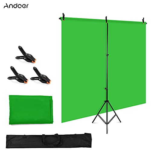Andoer 1,5 x 2 m / Kit de fotografia de fundo verde Chromakey com suporte de fundo em forma de T aju