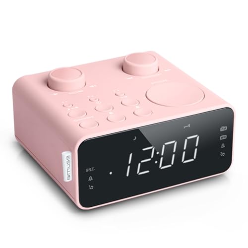 Radio Reloj Despertador MUSE M-17CPK Rosa, Dimmer, Buzzer, Doble Alarma