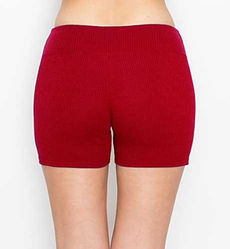 Image of ALWAYS Women's Ribbed Biker Shorts, High Waisted Tummy Control Workout Shorts, 5 inch Inseam, Red L