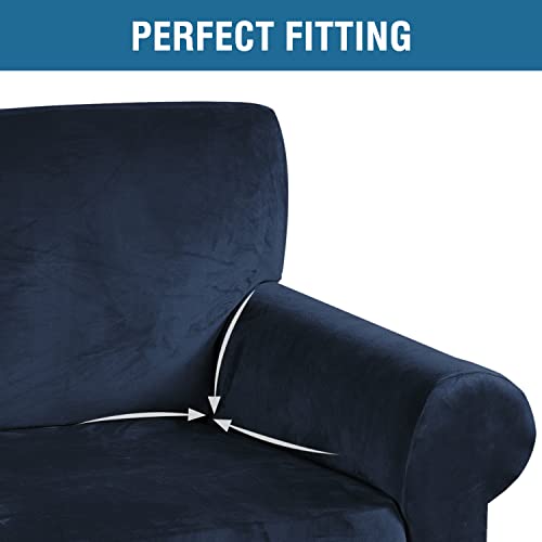Thick Velvet Stretch Sofa Covers 3 Seater Couch Covers for Living Room Sofa Slipcovers Furniture Covers with Elastic Bottom, Soft Thick Fabric Washable (Sofa 3 Seater, Navy) 72 inch -90 inch - Image 4