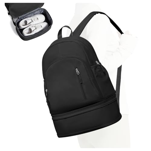 suradar Mochila Deporte Mujer, Mochila de Gimnasio para Mujer con Compartimento para Zapatos, Viaje, Deportiva Bolsa de Gimnasio Natación Yoga Negro