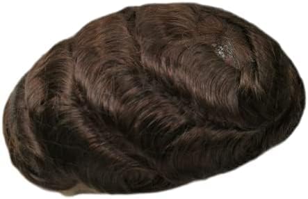 NLW Toupee for Men 0.04 Thin Skin Double Knots 25mm Curl Hairpiece 100% Human Hair System for men wigs Men's Toupee Durable Men's Toupee Real Hair Base Size 8x10 Inch 120% Density #2 Deep Brown - Image 3