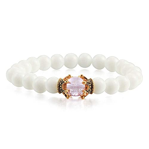 Bracelet couronne en pierre naturelle blanche et violette élastique perles 8mm