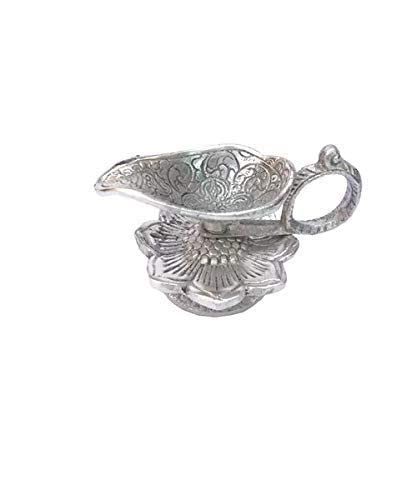 Style Creation Silver Metal Chirag Diya for Pooja or Puja Deepak Article (4X3 inch, Silver)