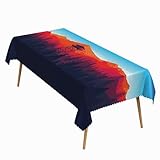 ggaimwf 54x78 Inch Nature Rectangle Tablecloth Afterglow Sentry Tower Illustration Table Cloth Washable Durable Table Cover for Picnic Indoor Gaming Room Decor