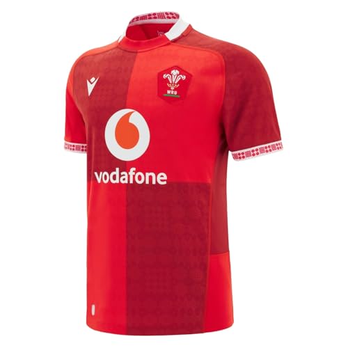 Macron Mens Wales Rugby Union Home Shirt 2025 Adults Short Red L