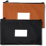 Money Bank Deposit Bag with Zipper | Black and Brown | 11x6 inch | Durable Leatherette Money Cash Coin Check Wallet Pouch for Men & Women with Framed ID Window and Blank Card | by GIDABRAND