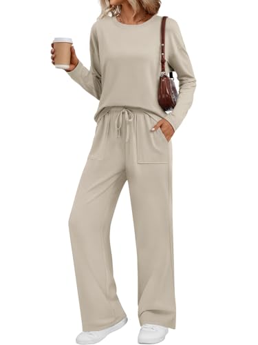 LILLUSORY Women's Sweatsuits 2 Piece Outfits Lounge Matching Sweat Sets Casual Sweatshirts and Wide...