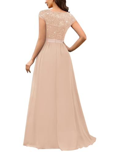 Image of Miusol Women's V-Neck Sequined Floral Lace Formal Evening Maxi Dress