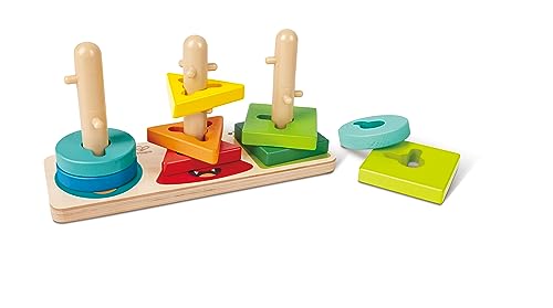 Image of Hape: Monster Twist & Stack Blocks - Shape & Color Sorter, Wooden Toy, Fun Monster Faces, Unique Shaped Block Pieces, Kids & Toddlers Ages 18mo+