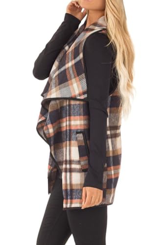 Image of YACUN Women Plaid Vest Lapel Open Front Sleeveless Cardigan