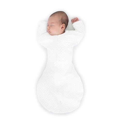 Image of SwaddleDesigns Transitional Swaddle Sack, Arms Up Half-Length Sleeves & Mitten Cuffs, Swaddle for Newborn Transition to Baby Sleep Sack Wearable Blanket, Medium, 3-6 Month, 14-21 lb, Sterling Dots
