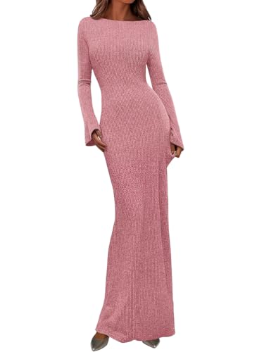 Onsoyours Strickkleid Damen Herbst Winter Elegante Freizeitkleider Figurbetontes Langes Kleider Langarm Knopf Bodycon Partykleid Warme Wickelkleid Mit...