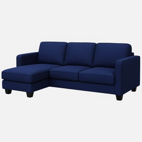 Image of FURNY Arlo 4 Seater Fabric LHS L Shape Sofa Set (Dark Blue) Premium Velvet Finish | Ideal of Living Room
