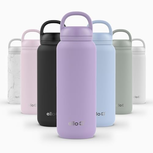 Ello Cooper Twist 32oz Stainless Steel Water Bottle with Chug Lid | Leak Proof | Double Walled and Vacuum Insulated | Built in Carry Loop | Dishwasher Safe | Lilac
