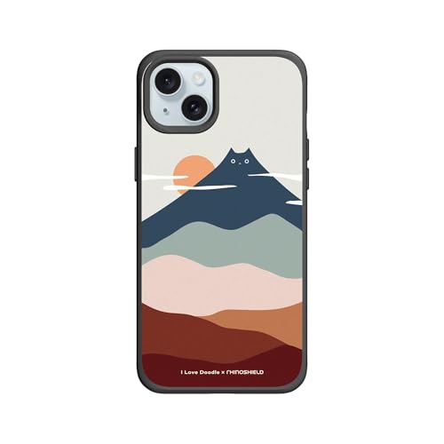 RHINOSHIELD ���C�m�V�[���h iPhone 15 Plus�Ή� �ϏՌ��X�}�z�P�[�X | SolidX - �������ꂽ�Ռ��z���ی� �R�K�i�𒴂��闎���ی� �~�j�}�� �X�����f�U�C�� - ilovedoodle/Cat Landscape - Mou