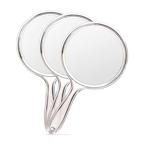 OMIRO Hand Mirror, Double-Sided Handheld Mirror 1X/3X Magnifying Mirror with Handle, Set of 3 (Clear) Cover