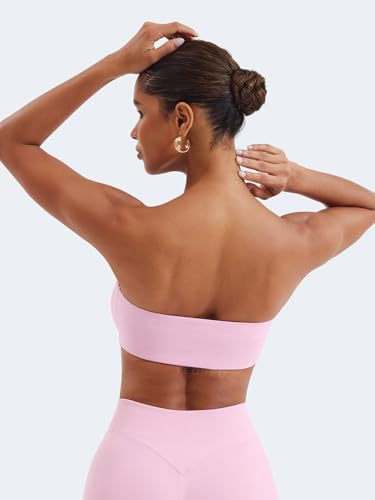 Image of YEOREO Strapless Bandeau Sports Bra for Workout Seamless Tube Top Gym Padded Wireless Bra