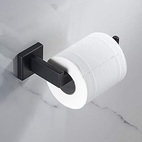 JunSun Square Toilet Paper Holder Stainless Steel Contemporary Tissue Holder Bathroom Hardware Modern Design Paper Towel Roll Holder Toilet Roll Holder Bathroom Accessories Wall Mounted Matte Black Cover