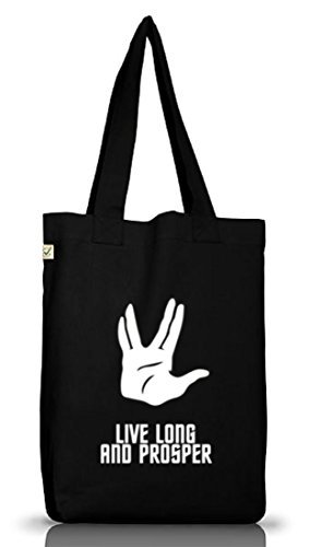 Shirtstreet Kult Serie Jutebeutel Stoffbeutel Earth Positive mit Live Long And Prosper Motiv, Größe: onesize,Black