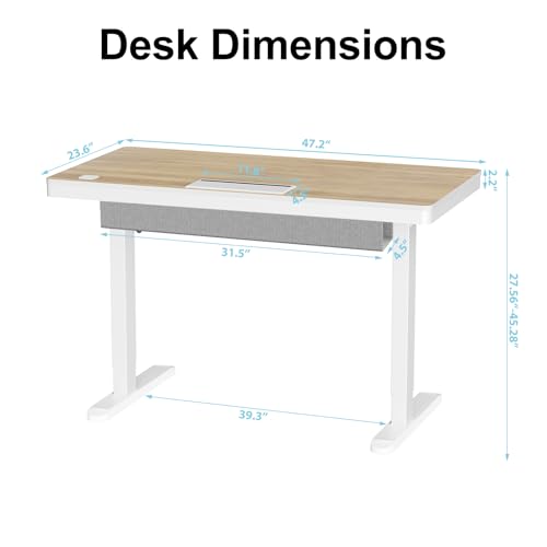 Image of Electric Standing Desk with Drawer & Wireless Charging, Height Adjustable Sit Stand Desk with USB Charging Station, Hidden Cable Management Tray, 48 inch Ergonomic Home Office Computer Desk, Light Wood