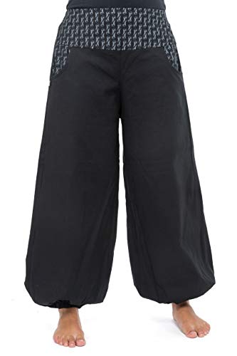 FANTAZIA Pantalon Bouffant Balloon Femme Coton Epais Lellah - Taille S au XXXL Noir