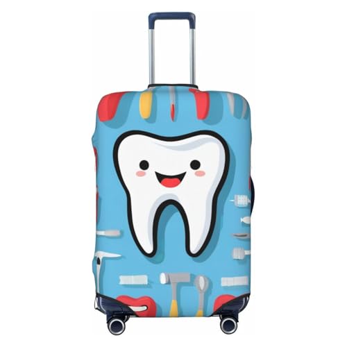 Travel Luggage Cover, High Elasticity Zipper Closure Luggage Suitcase Protector, Anti-Scratch Luggage Case Bag - Fits 19-32 inch Luggages (Teeth Dental Blue)