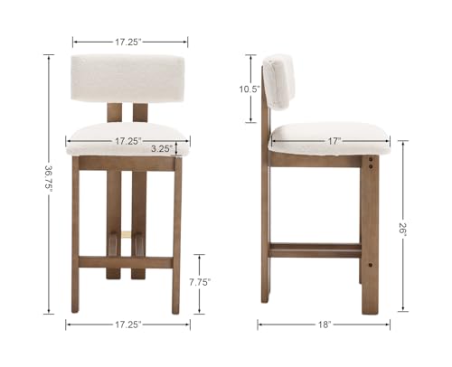 Image of BESTANO 26 inch Counter Stools Set of 4 Counter Height Bar Stools with Back and Solid Wood Legs Modern Farmhouse Sherpa Upholstered Kitchen Bar Stools Countertop Bar Chairs, White