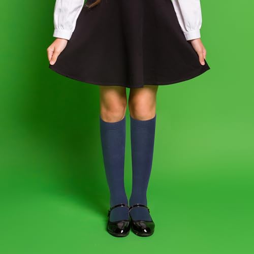 YEJIMONG Girls Knee High Socks School Uniform Dress Cotton Long Socks for Kids Boys 3 Pairs Black White Navy Blue 4-16 Years…3