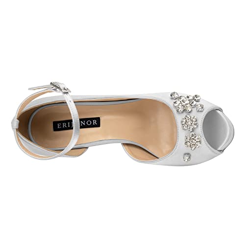 ERIJUNOR Women's Peep Toe Platform High Heel Rhinestones Satin Evening Prom Wedding Shoes4